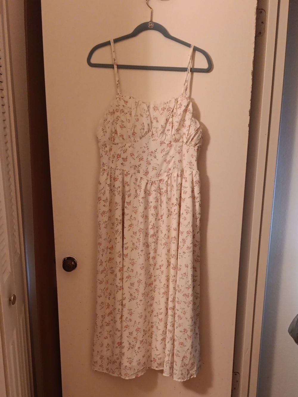 SHEIN Cream Floral Midi Dress with Spaghetti Straps